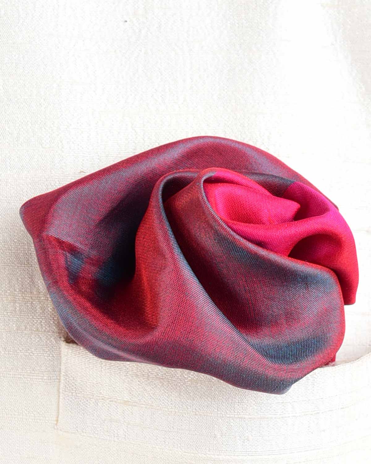 Rainbow Red-Pink Twin-Layer Double-Sided Ombre Handwoven Silk Pocket Square for Men with Spiral Hand-Hemming-HolyWeaves