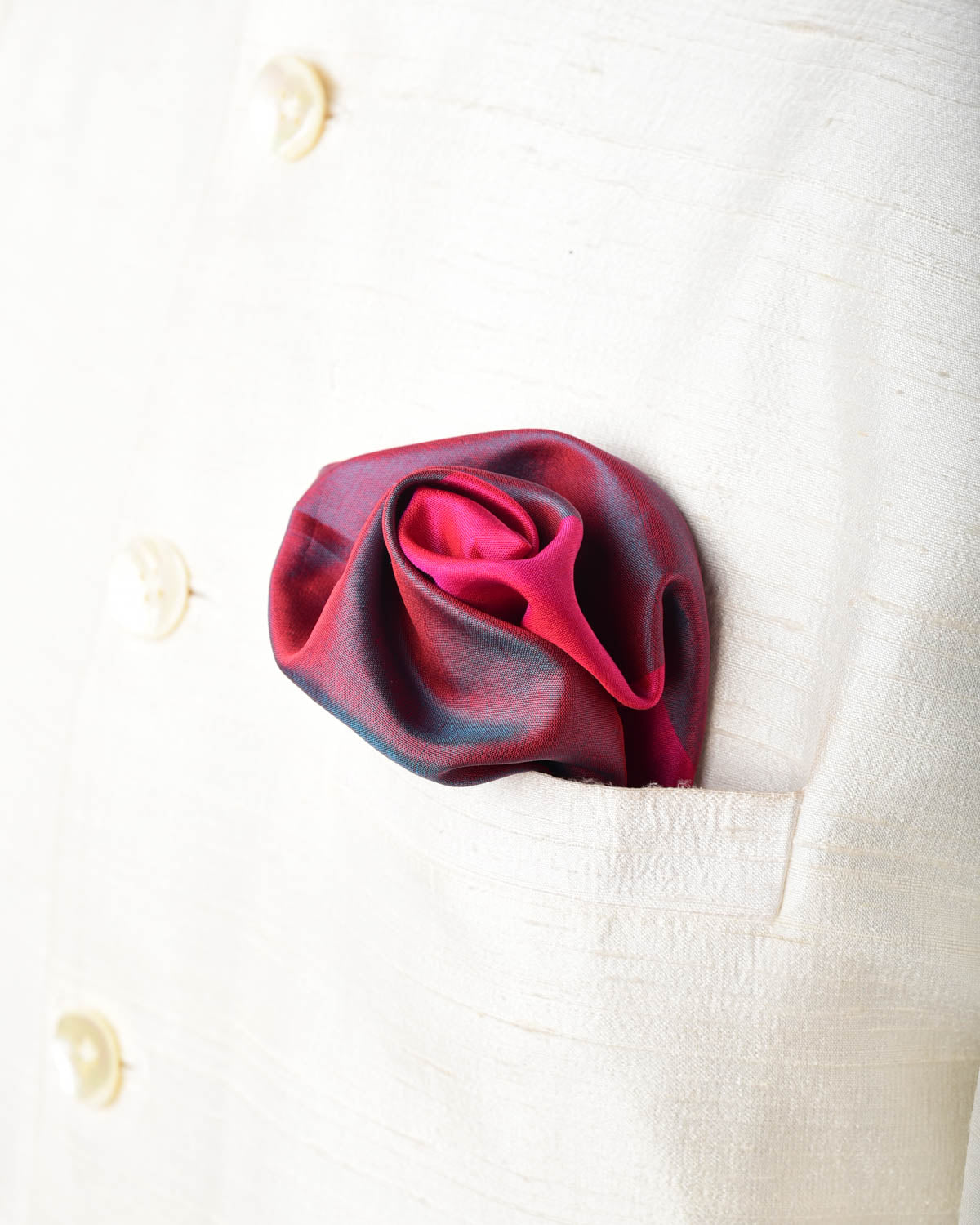 Rainbow Red-Pink Twin-Layer Double-Sided Ombre Handwoven Silk Pocket Square for Men with Spiral Hand-Hemming-HolyWeaves