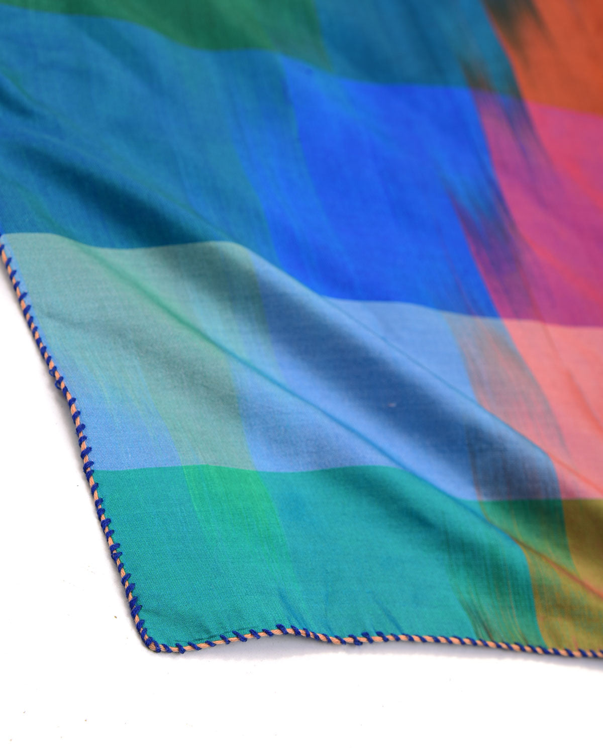 Rainbow Blue-Green Twin-Layer Double-Sided Ombre Handwoven Silk Pocket Square for Men with Spiral Hand-Hemming-HolyWeaves
