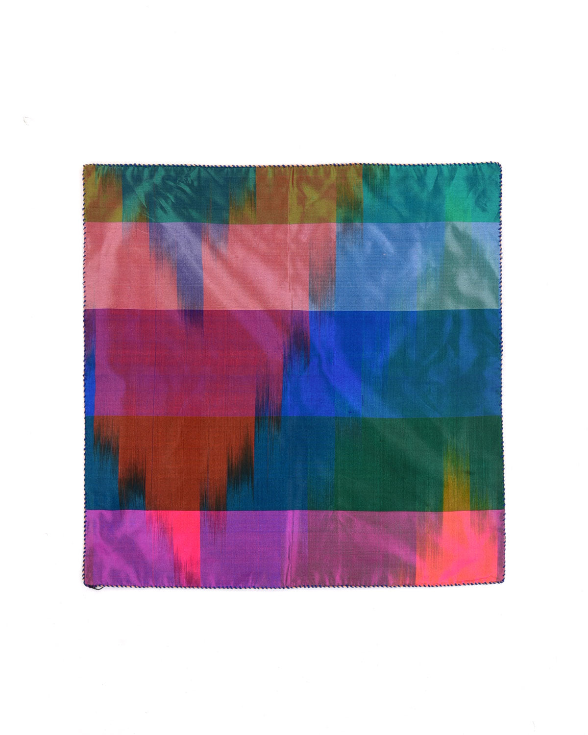 Rainbow Blue-Green Twin-Layer Double-Sided Ombre Handwoven Silk Pocket Square for Men with Spiral Hand-Hemming-HolyWeaves