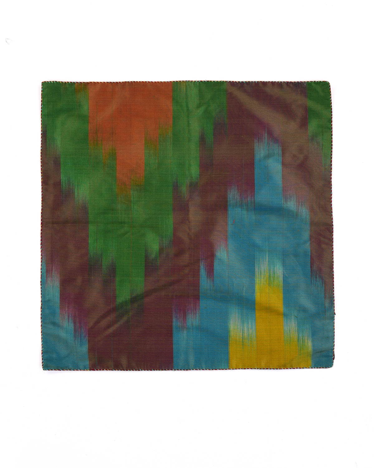 Rainbow Blue-Green Twin-Layer Double-Sided Ombre Handwoven Silk Pocket Square for Men with Spiral Hand-Hemming-HolyWeaves