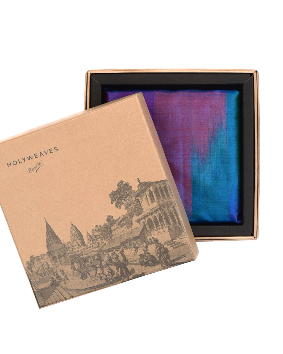 Rainbow Blue-Green Twin-Layer Double-Sided Ombre Handwoven Silk Pocket Square for Men with Spiral Hand-Hemming-HolyWeaves