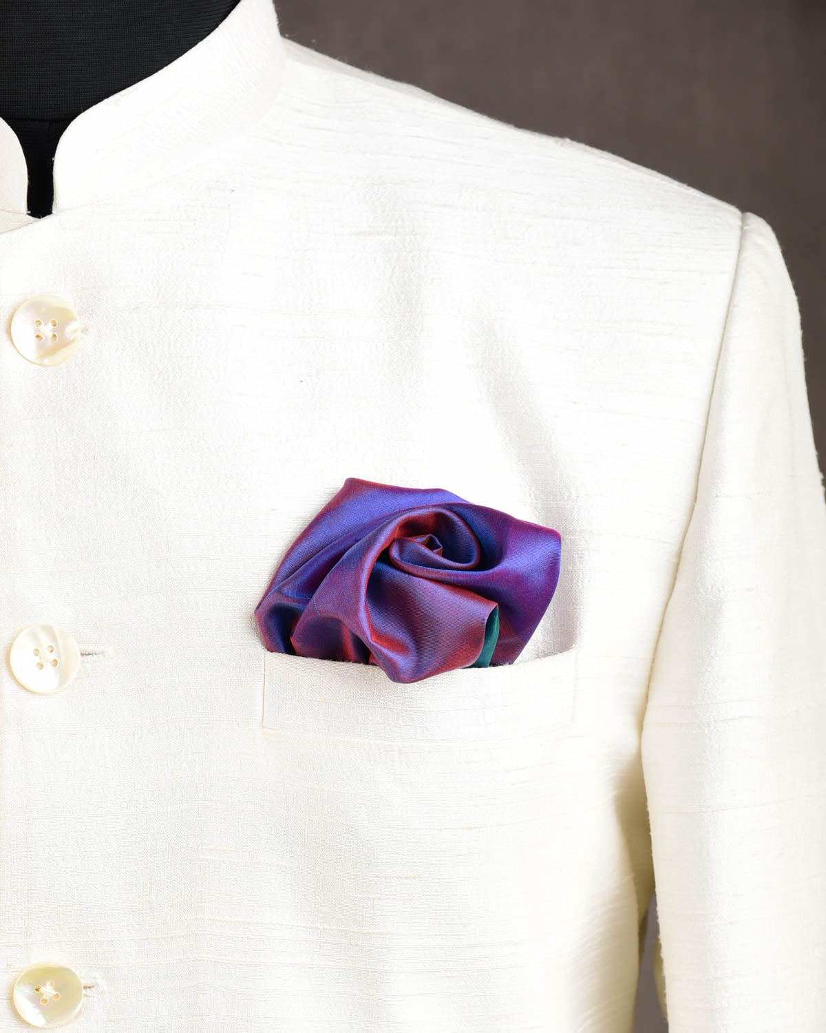 Rainbow Blue-Green Twin-Layer Double-Sided Ombre Handwoven Silk Pocket Square for Men with Spiral Hand-Hemming-HolyWeaves