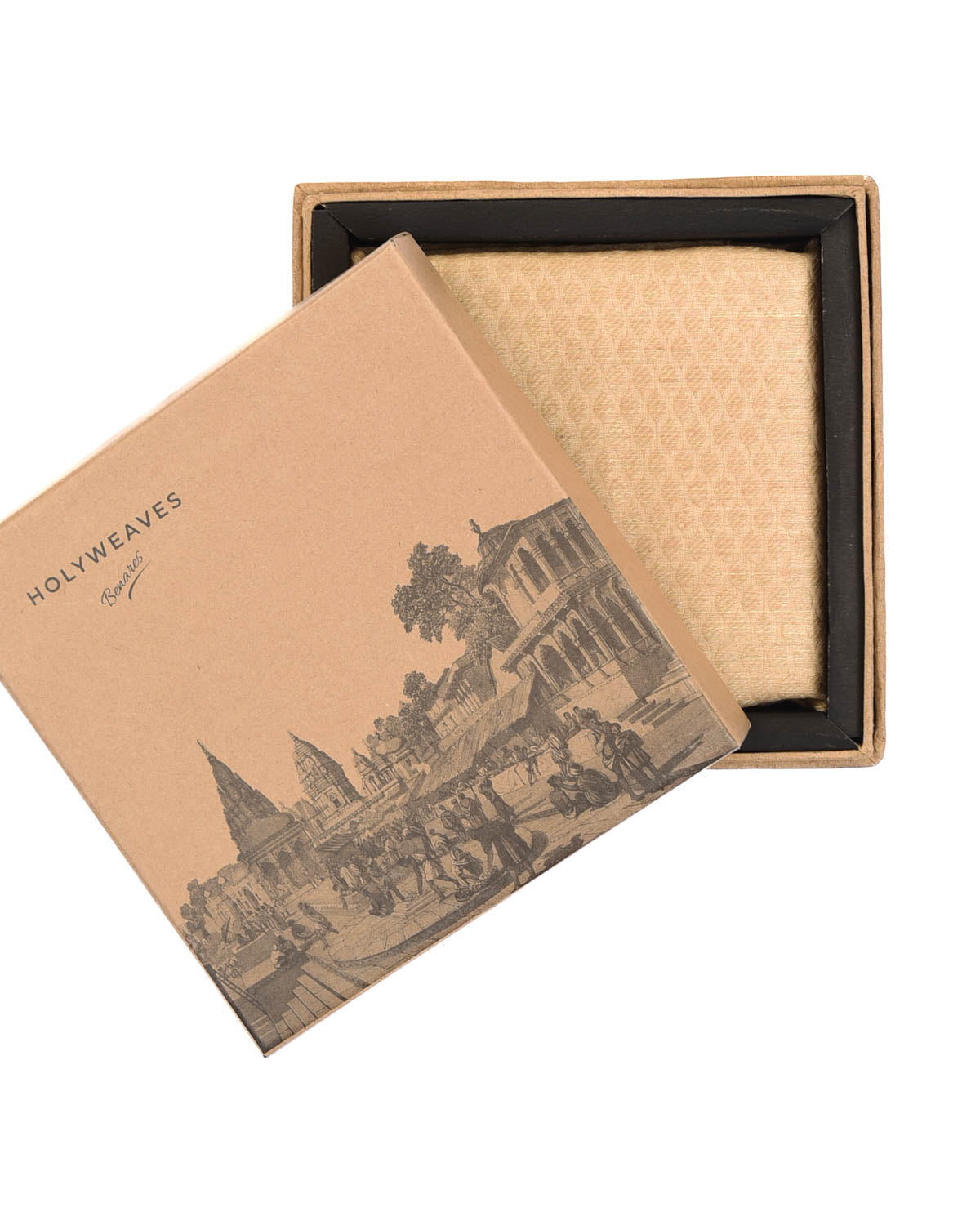 Beige Tanchoi Handwoven Linen Silk Pocket Square for Men with Spiral Hand-Hemming-HolyWeaves