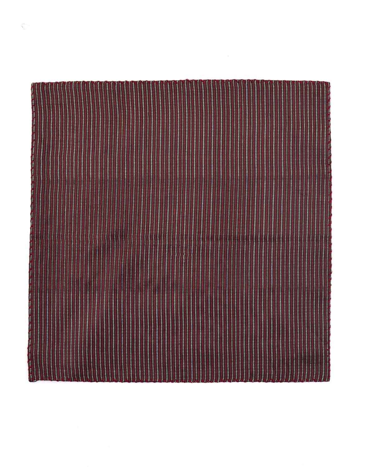 Black Maroon & Silver Dotted Stripes Brocade Handwoven Silk Pocket Square for Men with Spiral Hand-Hemming-HolyWeaves