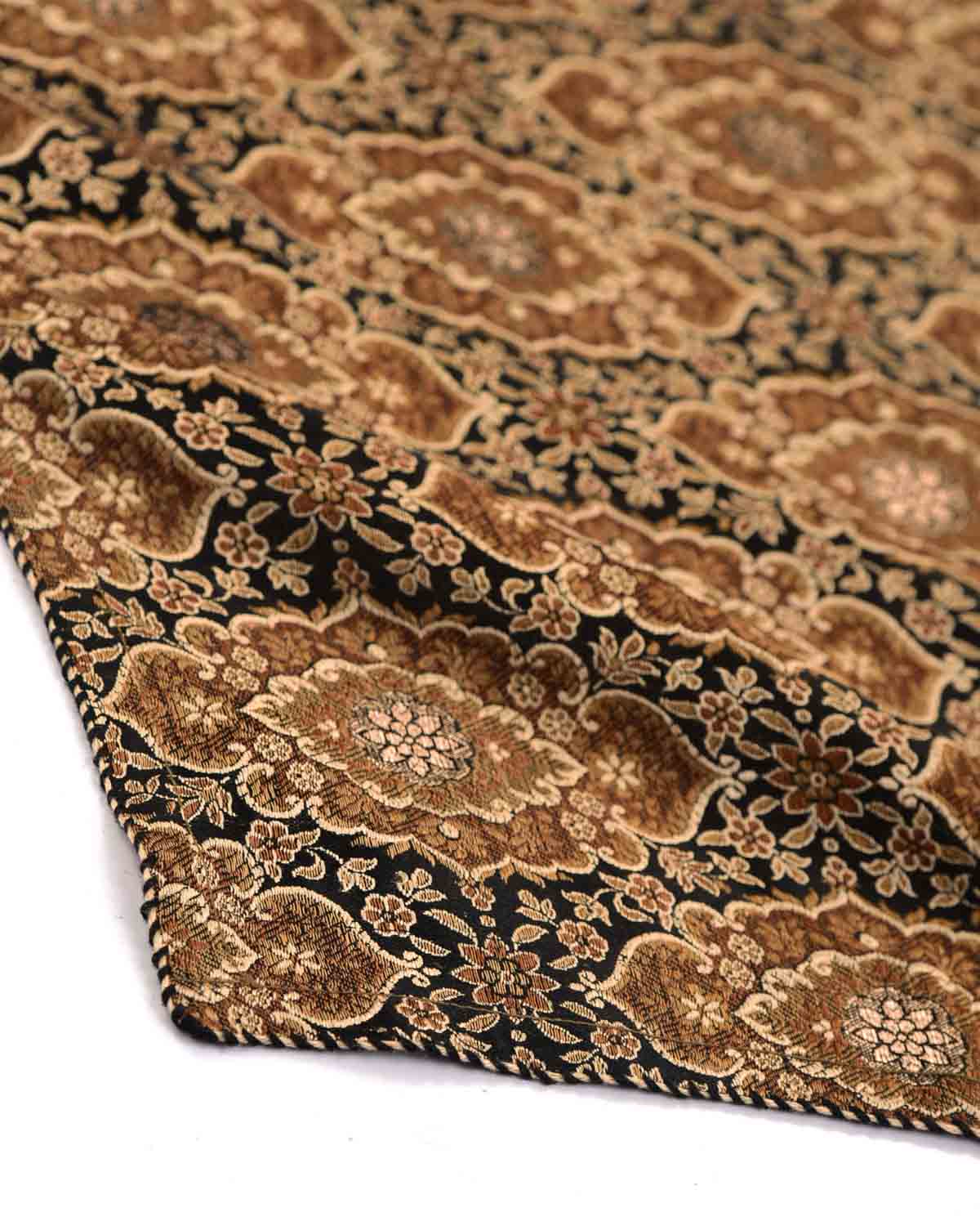 Black Damask Brocade Handwoven Silk Pocket Square for Men with Spiral Hand-Hemming-HolyWeaves