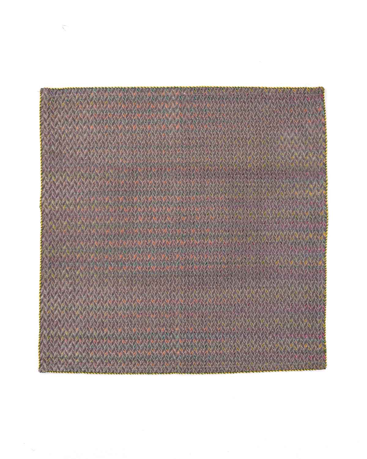 Rainbow Gray Variegated Zari Herringbone Brocade Handwoven Silk Pocket Square for Men with Spiral Hand-Hemming-HolyWeaves