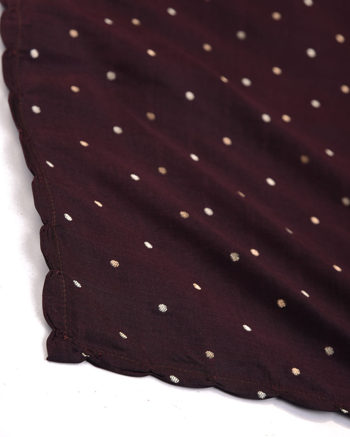 Chocolate Brown Zari Polka Dots Brocade Handwoven Silk Pocket Square for Men with Scallop Hand-Hemming-HolyWeaves