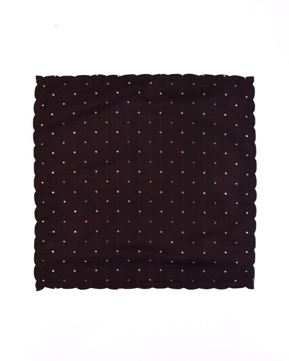 Chocolate Brown Zari Polka Dots Brocade Handwoven Silk Pocket Square for Men with Scallop Hand-Hemming-HolyWeaves