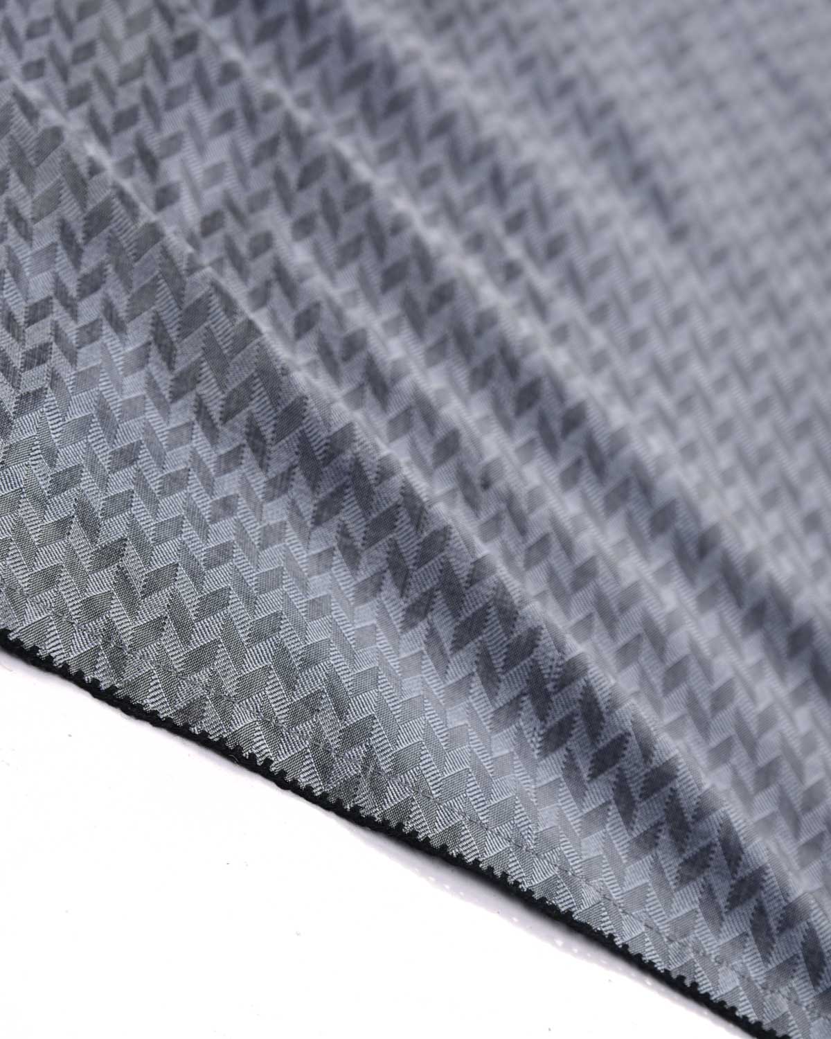 Gray Herring Bone Tanchoi Handwoven Silk Pocket Square for Men with Spiral Hand-Hemming-HolyWeaves