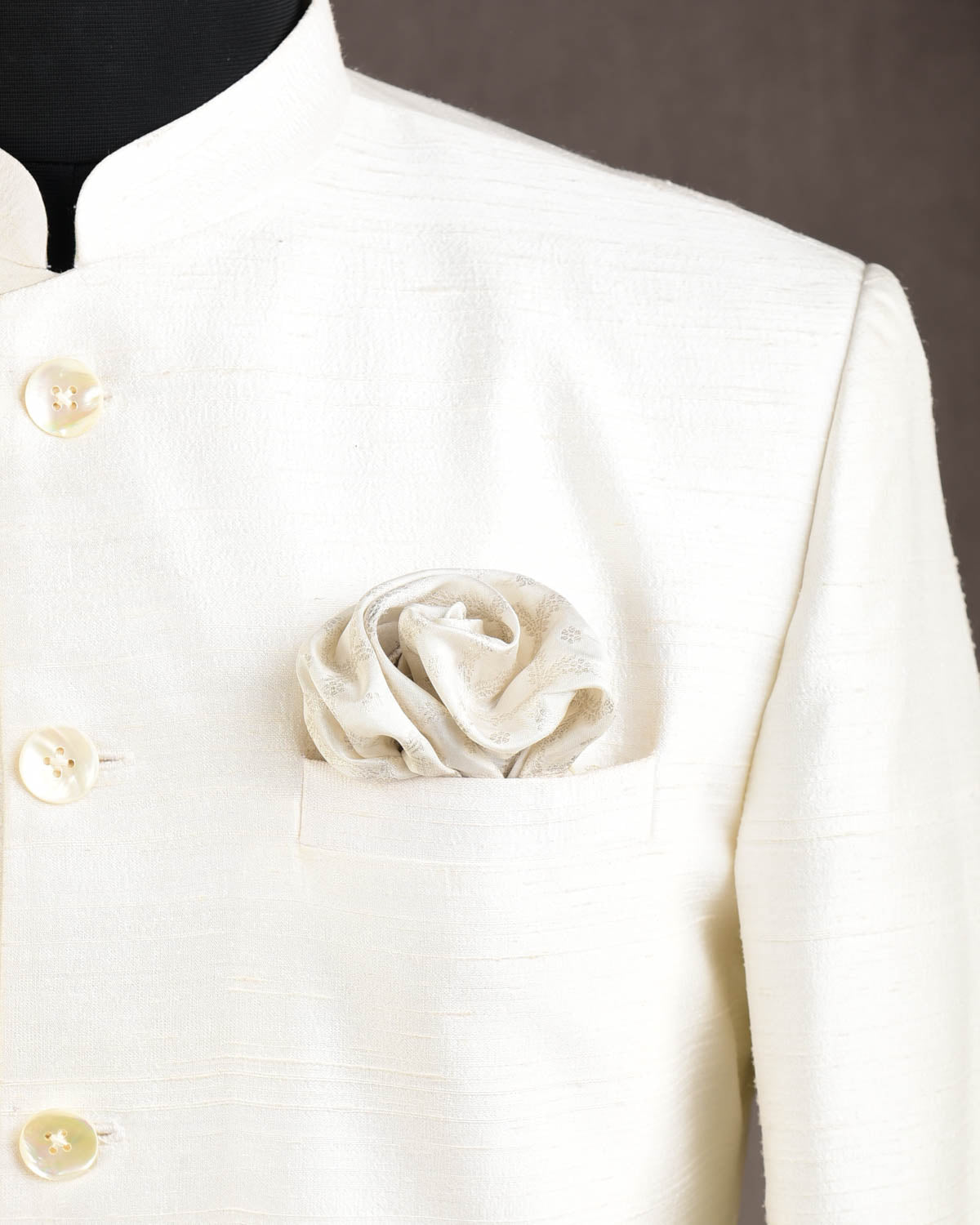 White Moroccon Grids Tanchoi Handwoven Silk Pocket Square for Men with Spiral Hand-Hemming-HolyWeaves