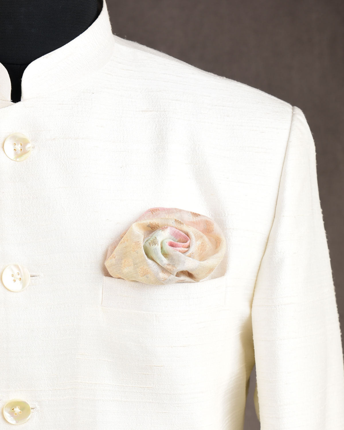 Multi-color Stipes Gold & Silver Brocade Handwoven Cotton Silk Pocket Square for Men with Spiral Hand-Hemming-HolyWeaves