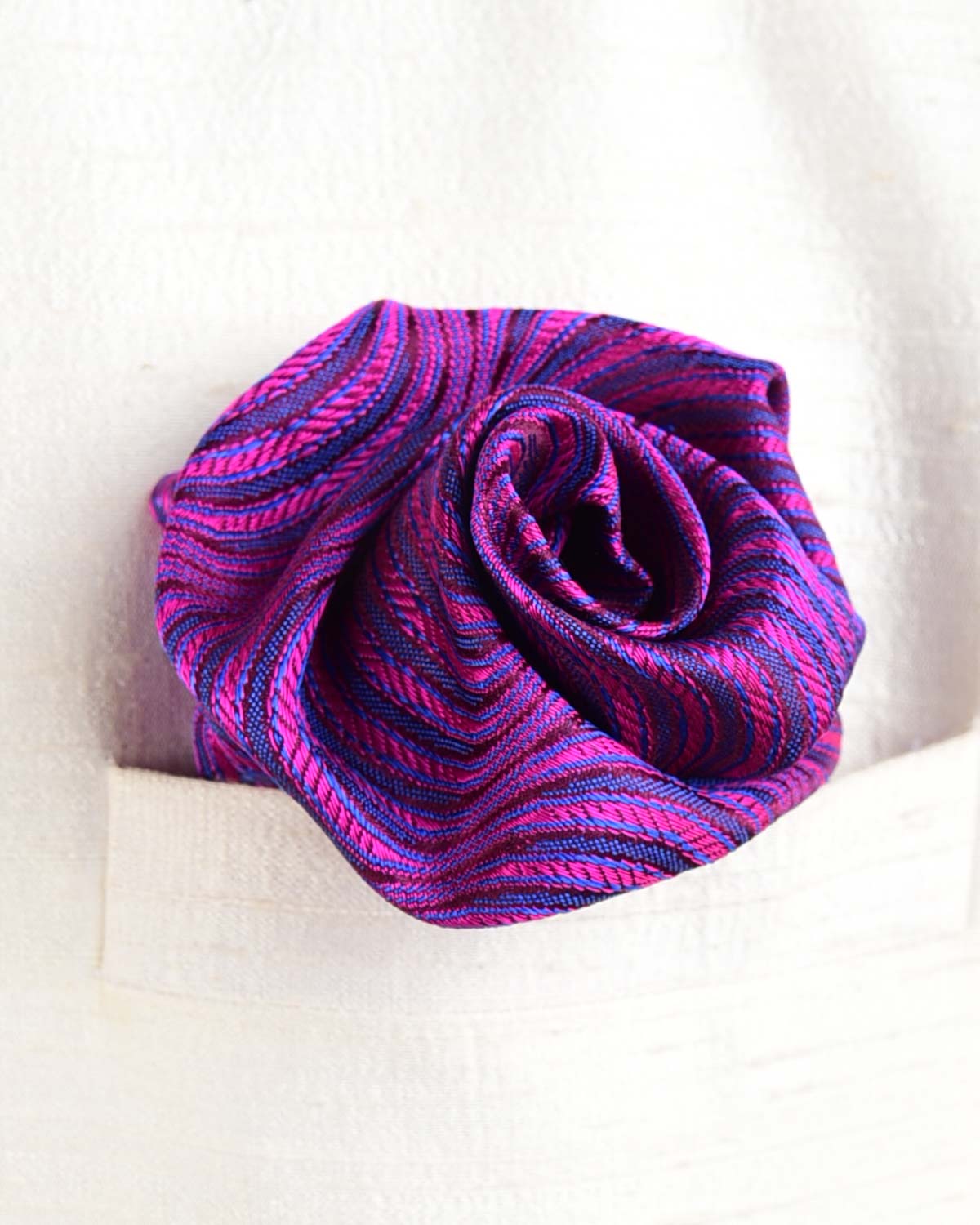 Purple Illusion Tanchoi Brocade Handwoven Silk Pocket Square for Men with Scallop Hand-Hemming-HolyWeaves