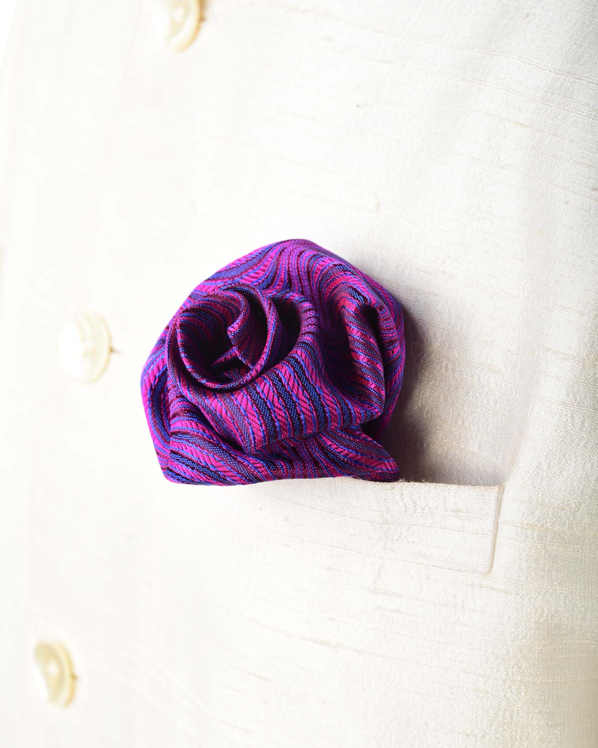 Purple Illusion Tanchoi Brocade Handwoven Silk Pocket Square for Men with Scallop Hand-Hemming-HolyWeaves