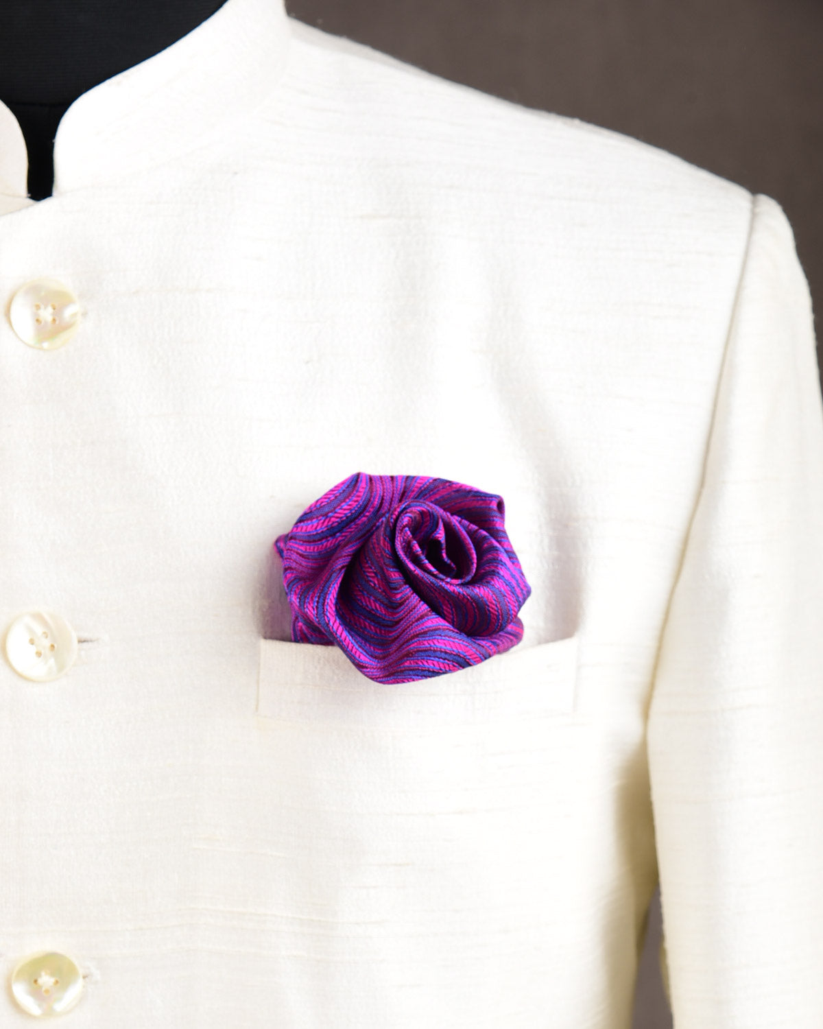 Purple Illusion Tanchoi Brocade Handwoven Silk Pocket Square for Men with Scallop Hand-Hemming-HolyWeaves