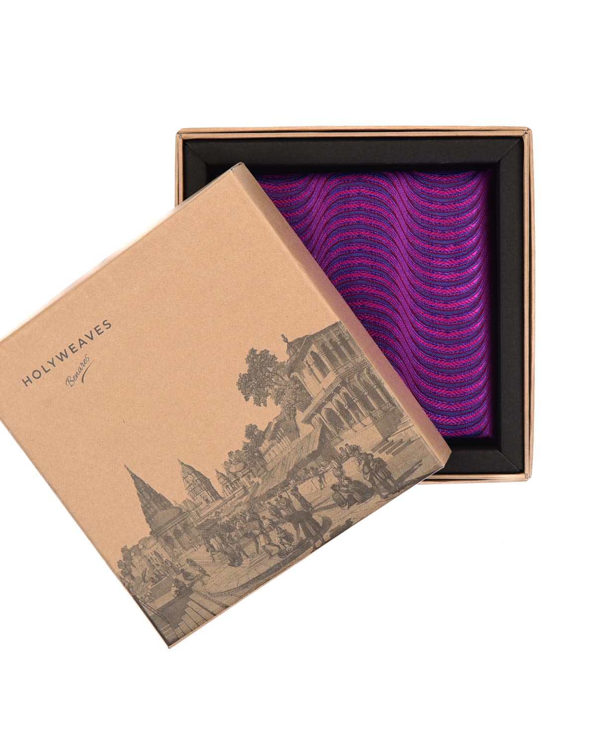 Purple Illusion Tanchoi Brocade Handwoven Silk Pocket Square for Men with Scallop Hand-Hemming-HolyWeaves