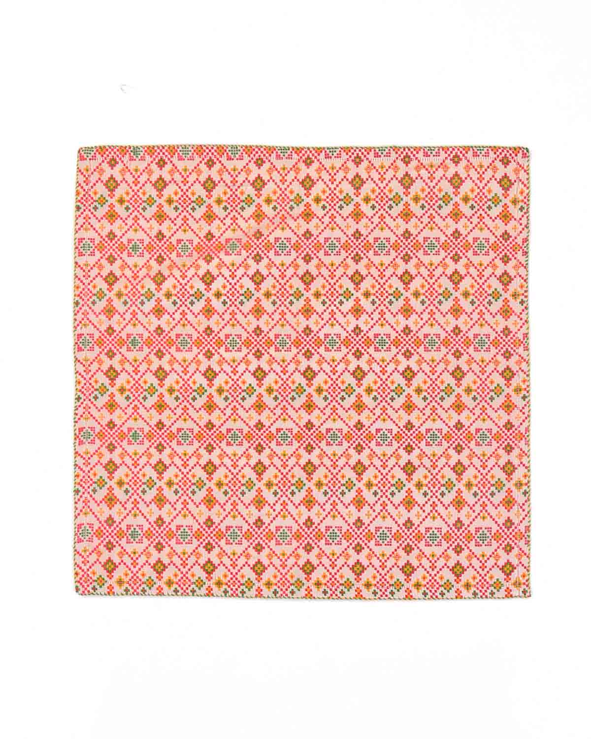 Multi-color Beige Traditional Satin Tanchoi Handwoven Silk Pocket Square for Men with Spiral Hand-Hemming-HolyWeaves