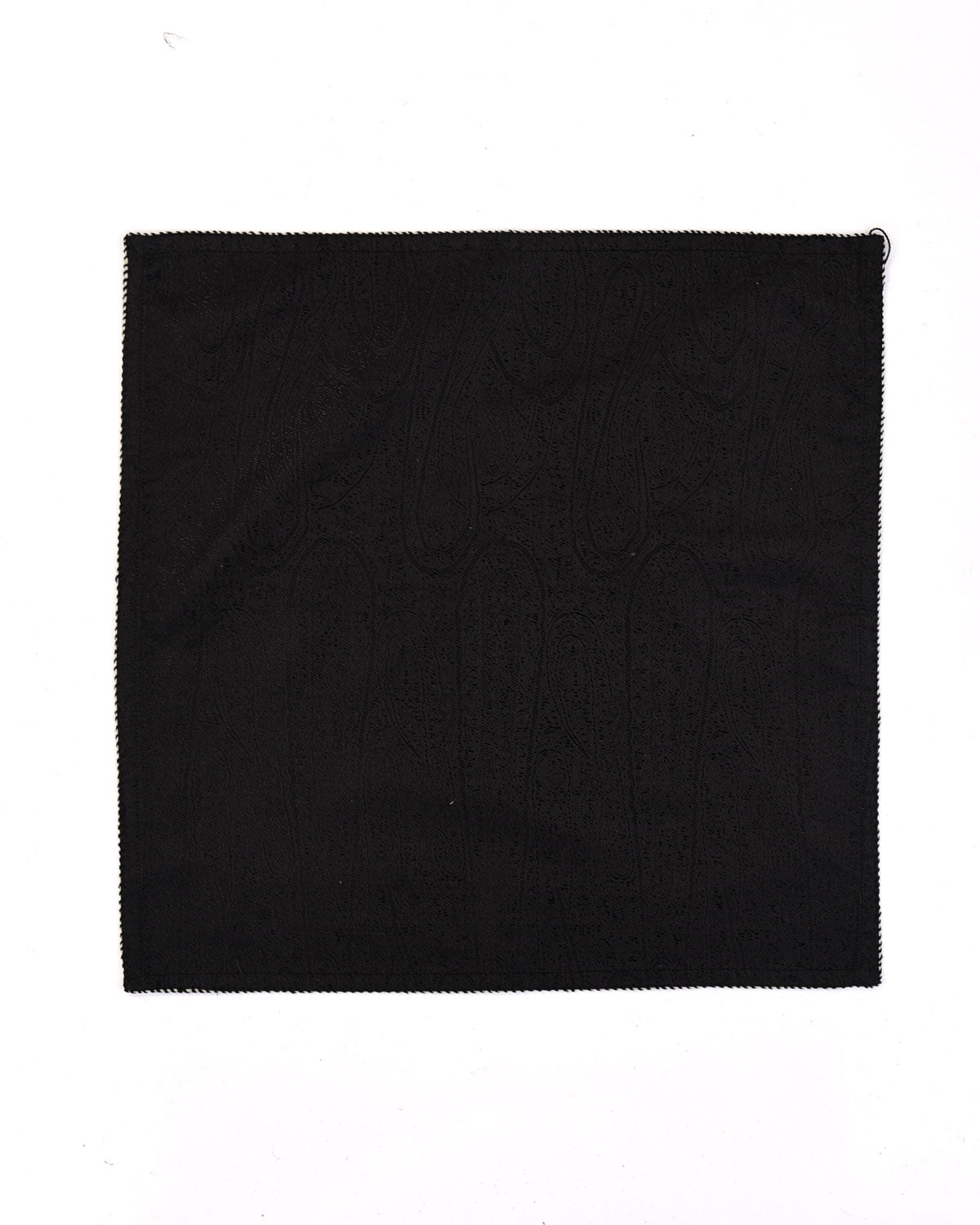 Black Paisleys Tanchoi Brocade Handwoven Silk Pocket Square for Men with Spiral Hand-Hemming-HolyWeaves