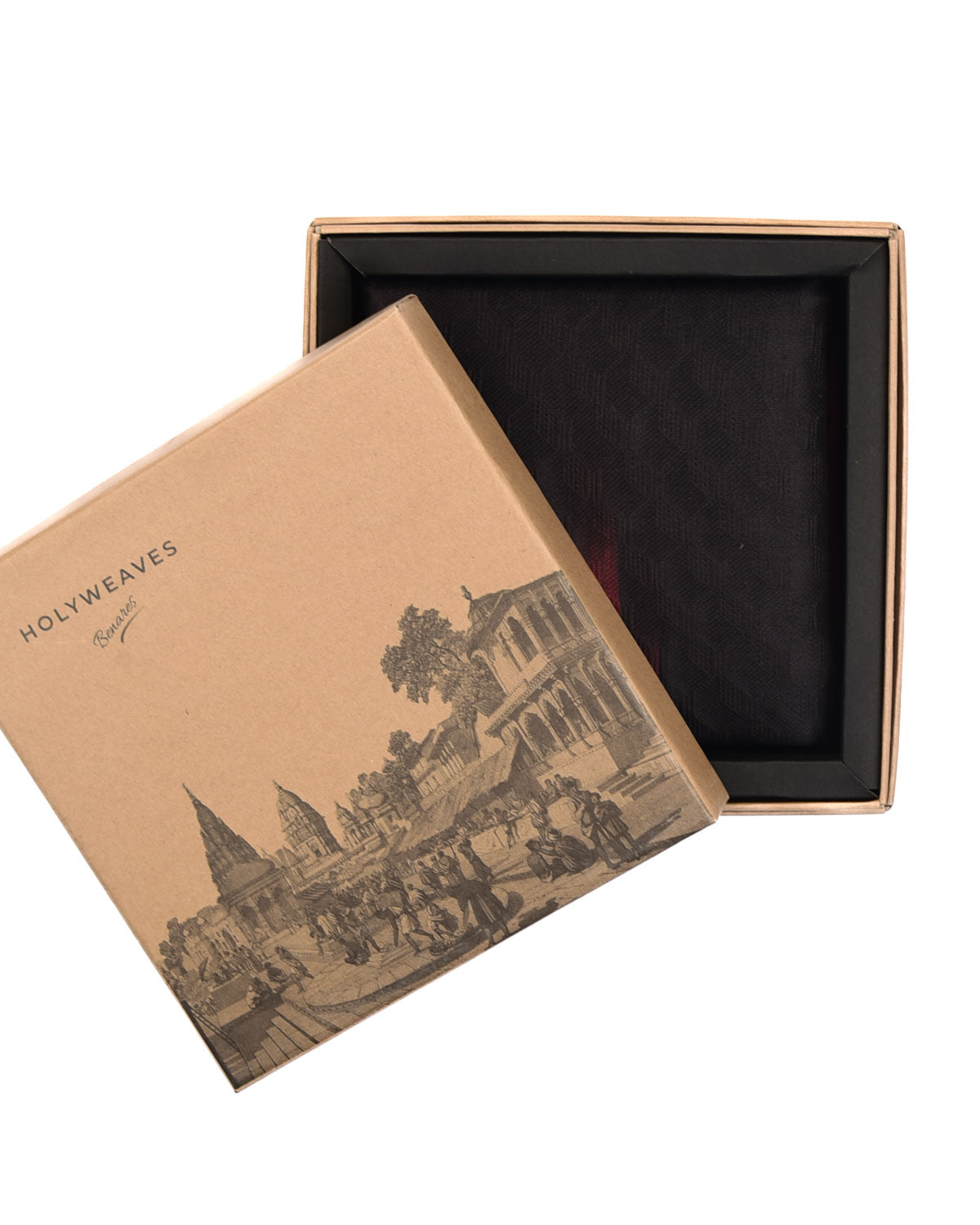 Ombre Black-Maroon Hexagon Tanchoi Brocade Handwoven Silk Pocket Square for Men with Spiral Hand-Hemming-HolyWeaves