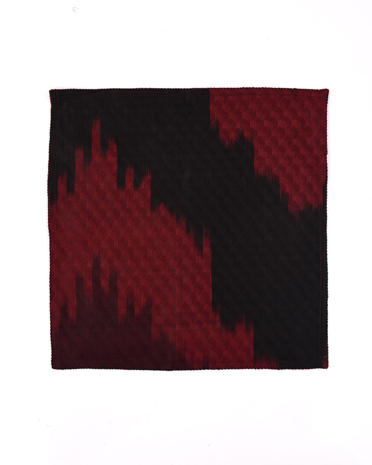 Ombre Black-Maroon Hexagon Tanchoi Brocade Handwoven Silk Pocket Square for Men with Spiral Hand-Hemming-HolyWeaves