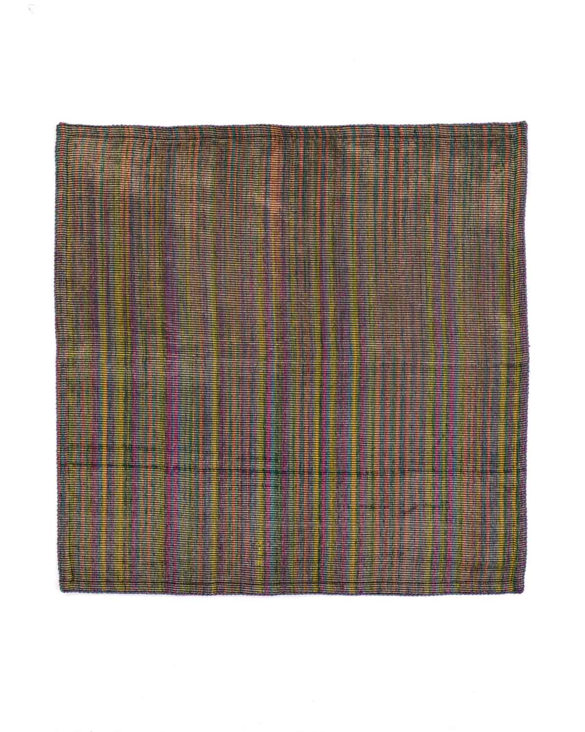 Varigated Multi-color Zari Stripes Tanchoi Brocade Handwoven Silk Pocket Square for Men with Spiral Hand-Hemming-HolyWeaves