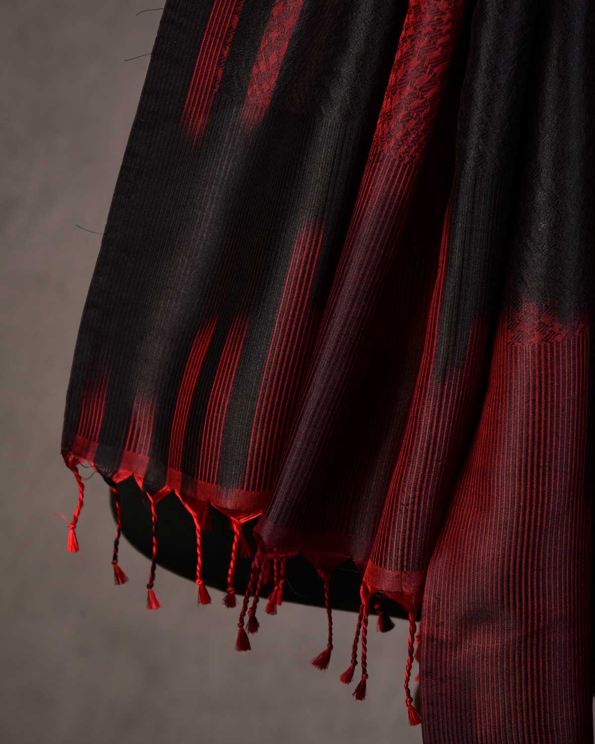 Ombre Maroon Houndstooth Cyclone Tanchoi Handwoven Silk Unisex Scarf 80"x22"-HolyWeaves