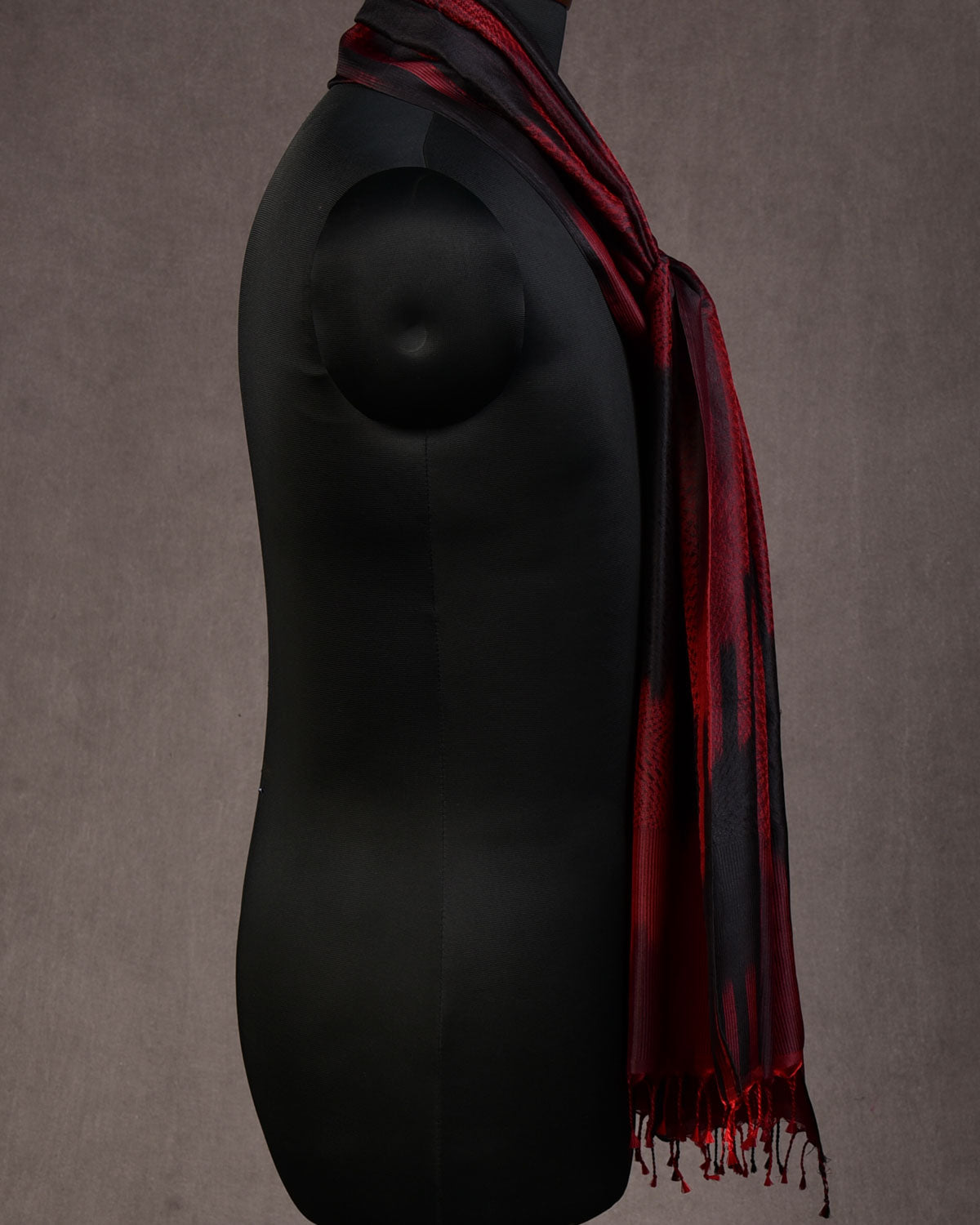 Ombre Maroon Houndstooth Cyclone Tanchoi Handwoven Silk Unisex Scarf 80"x22"-HolyWeaves