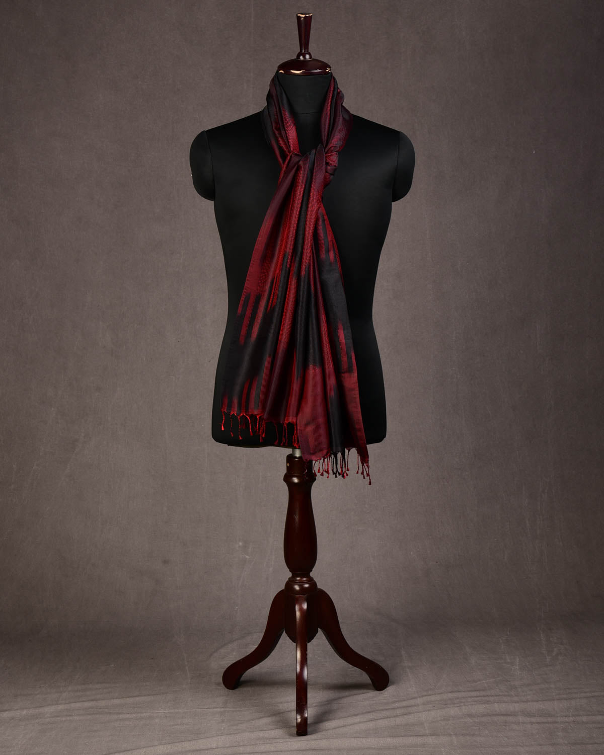 Ombre Maroon Houndstooth Cyclone Tanchoi Handwoven Silk Unisex Scarf 80"x22"-HolyWeaves