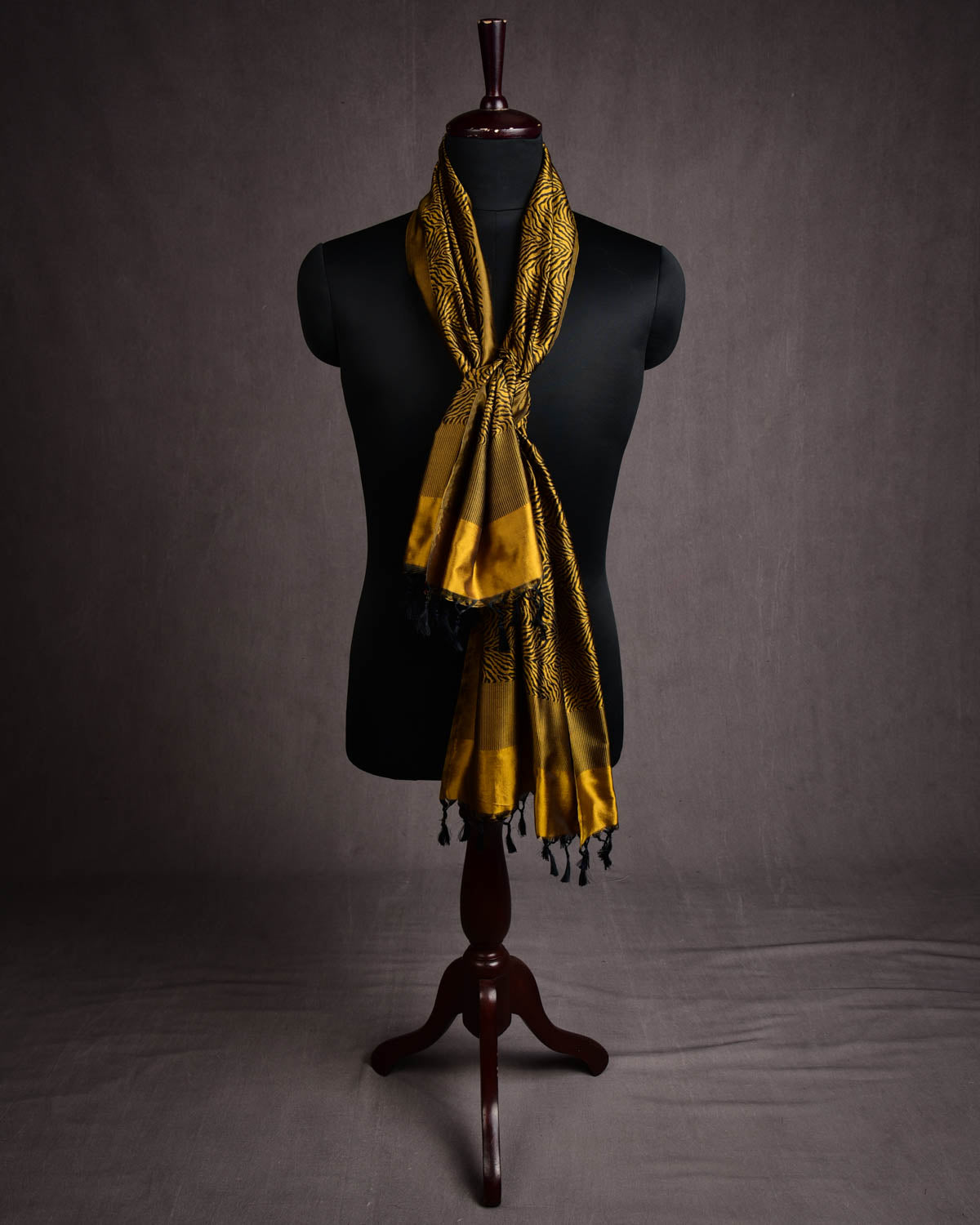 Black & Yellow Banarasi Resham "Tigress" Stripes Brocade Handwoven Unisex  Silk Scarf 75"x21"