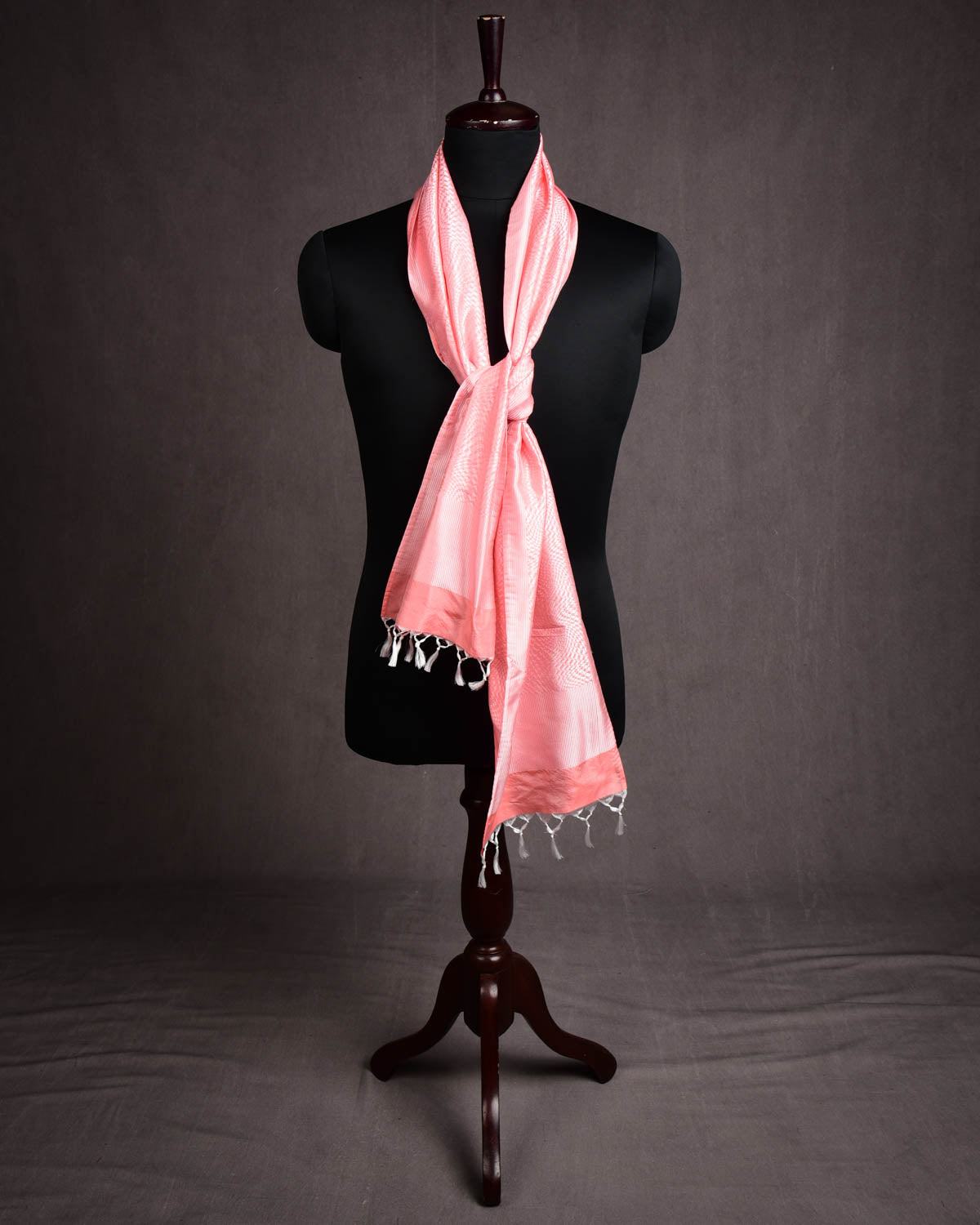 Peach Banarasi Houndstooth Illusion Handwoven Unisex Silk Scarf 72"x11"-HolyWeaves