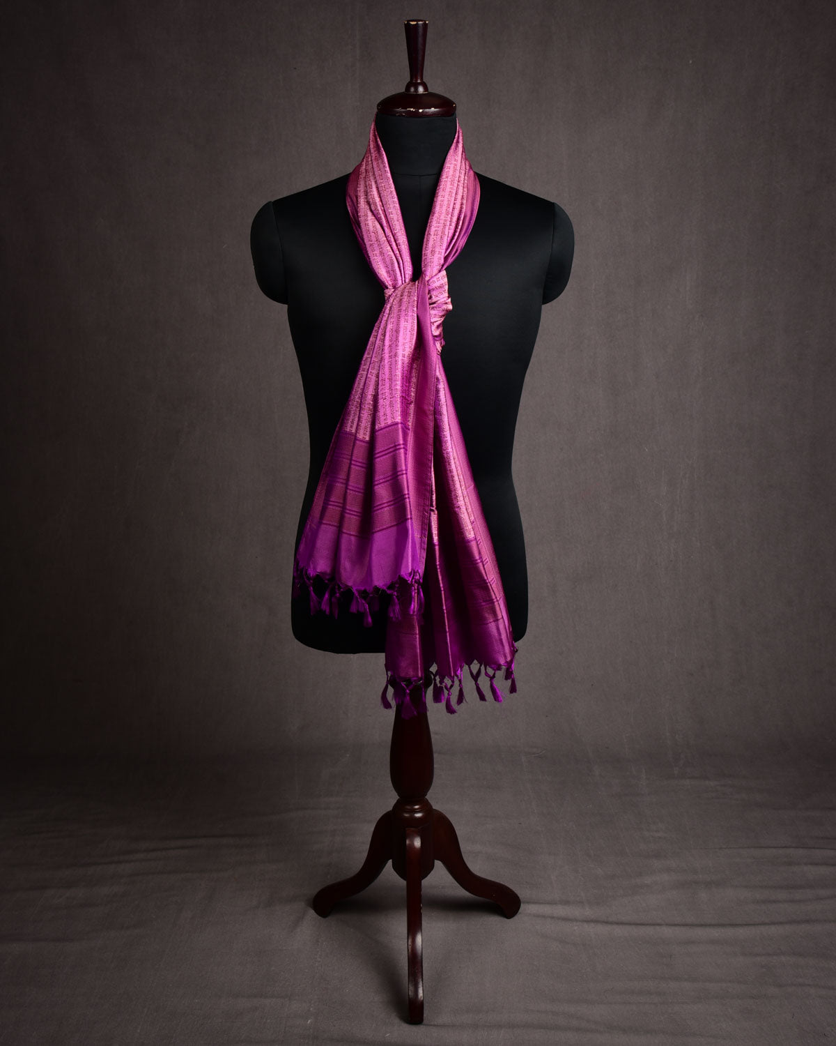 Purple On Lavender Banarasi Geeta Shlok Brocade Handwoven Silk Scarf 72"x21"