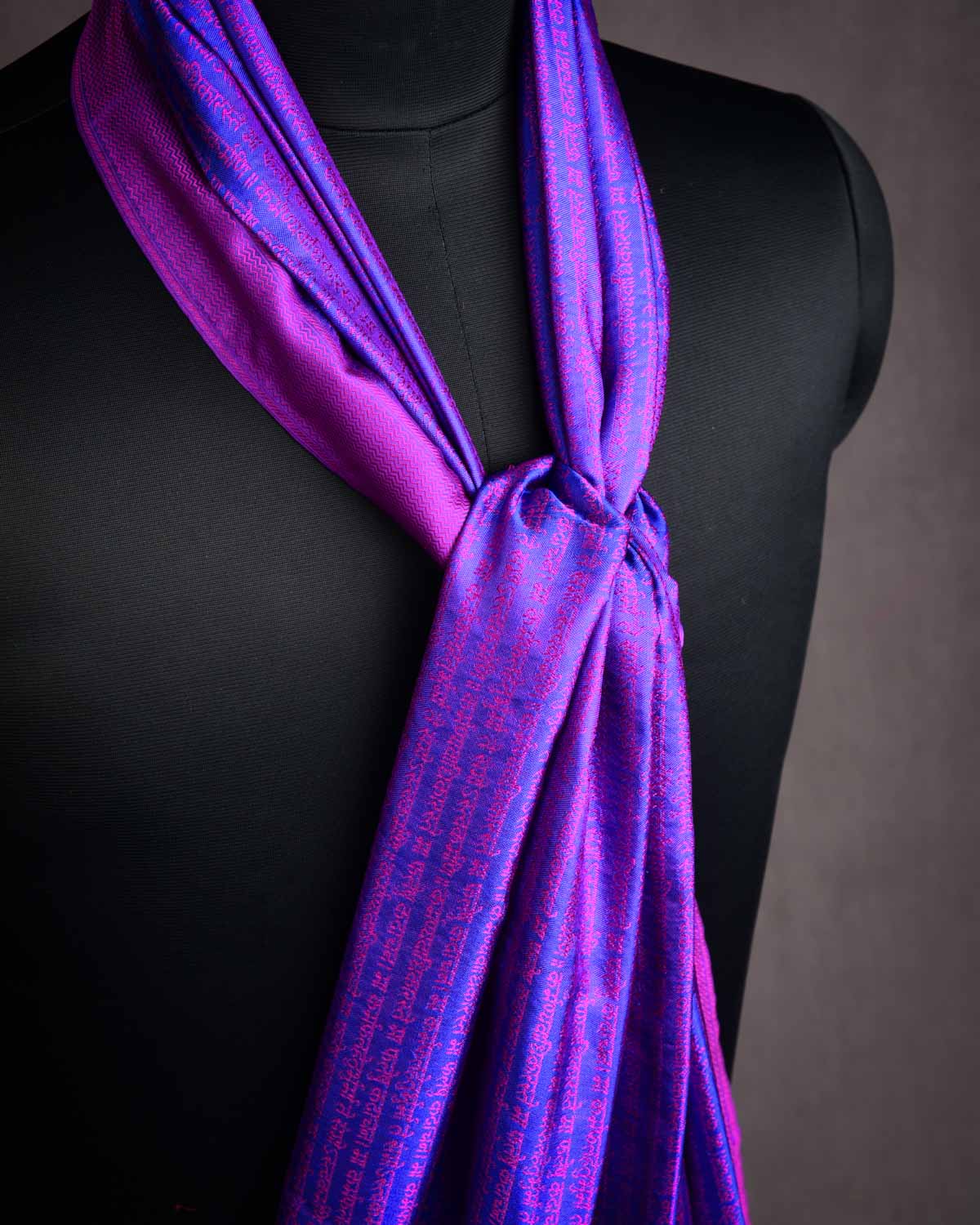 Pink On Royal Blue Banarasi Geeta Shlok Brocade Handwoven Silk Scarf 72"x21"