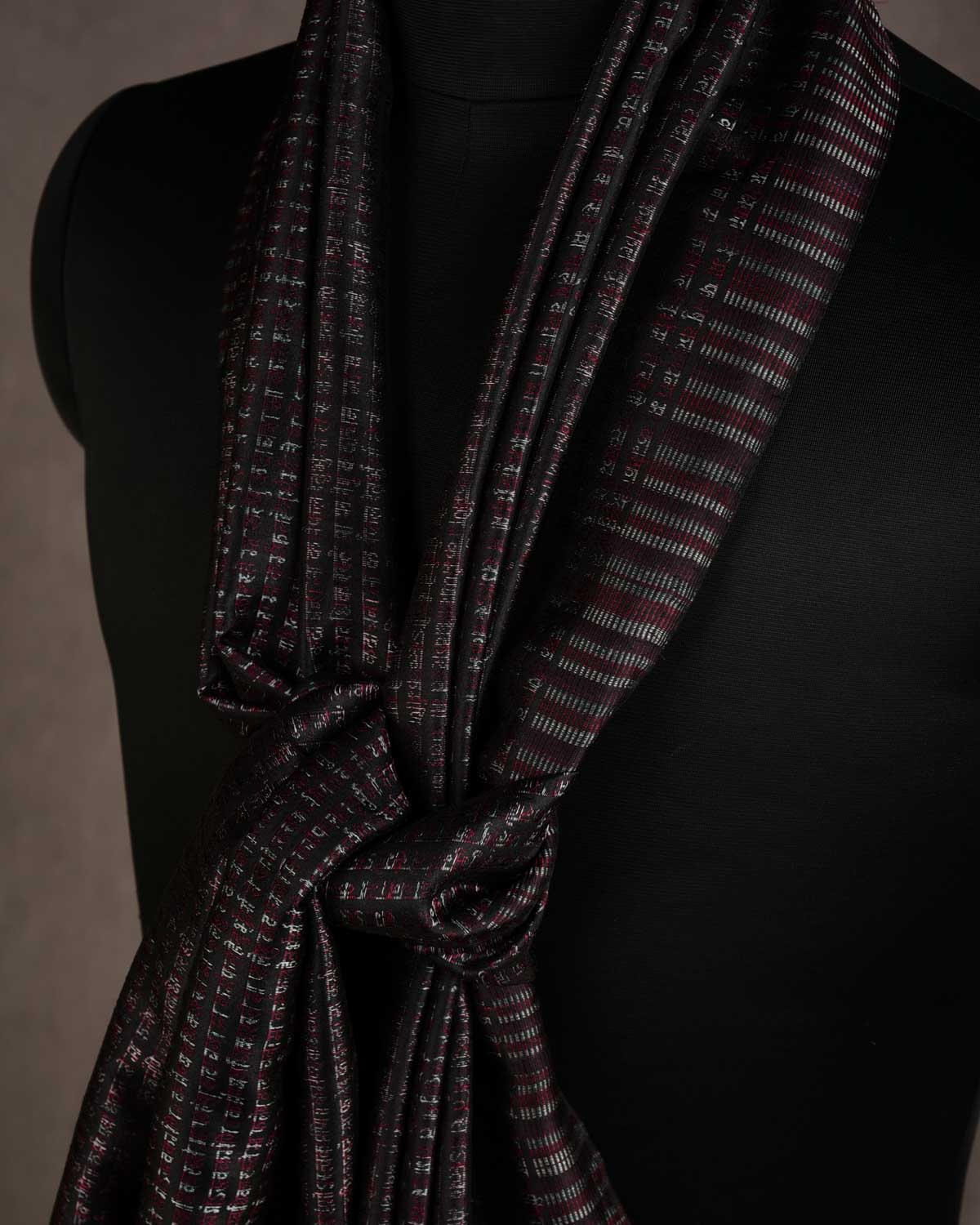 Black Multi-Color Geeta Shlok Brocade Handwoven Silk Unisex Scarf 72"x21"-HolyWeaves