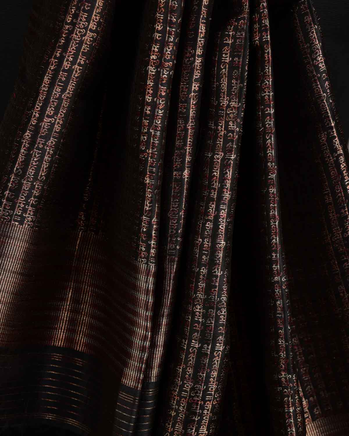 Metallic Black Multi-Color Geeta Shlok Brocade Handwoven Silk Unisex Scarf 72"x21"-HolyWeaves