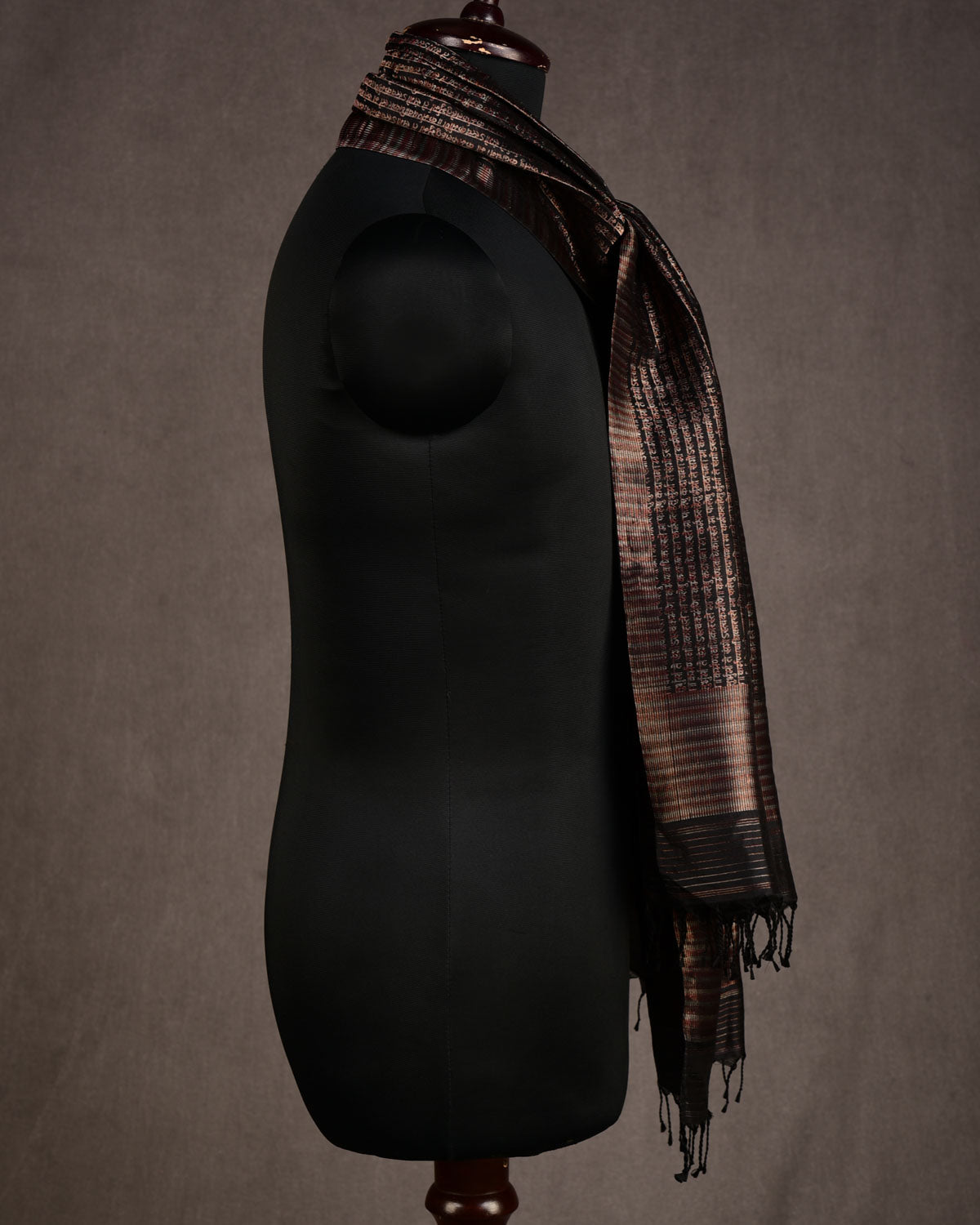 Metallic Black Multi-Color Geeta Shlok Brocade Handwoven Silk Unisex Scarf 72"x21"-HolyWeaves