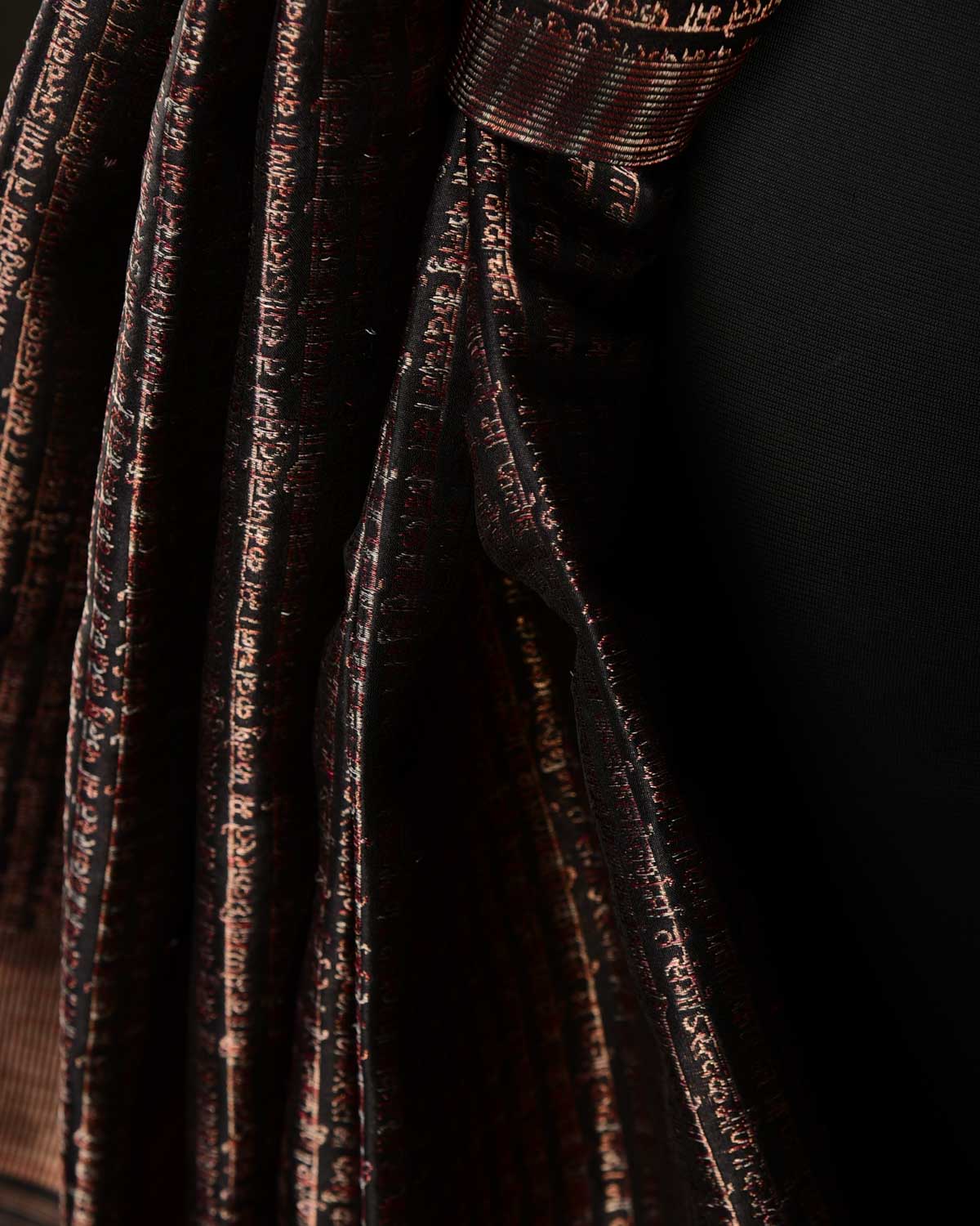 Metallic Black Multi-Color Geeta Shlok Brocade Handwoven Silk Unisex Scarf 72"x21"-HolyWeaves