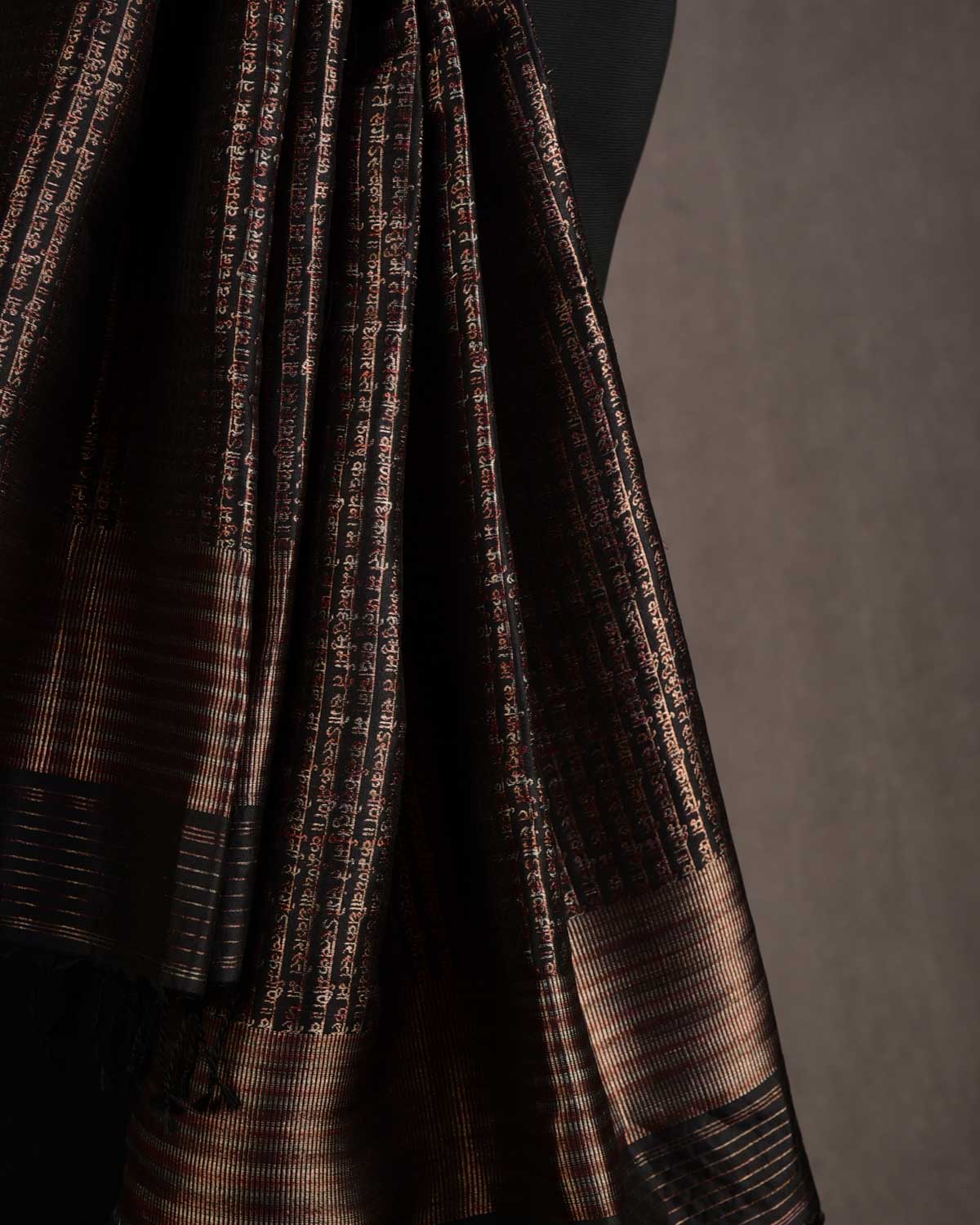 Metallic Black Multi-Color Geeta Shlok Brocade Handwoven Silk Unisex Scarf 72"x21"-HolyWeaves