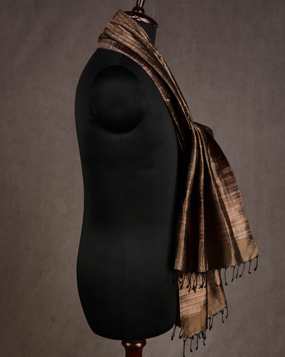 Metallic Brown Olive Green Multi-Color Geeta Shlok Brocade Handwoven Silk Unisex Scarf 72"x21"-HolyWeaves