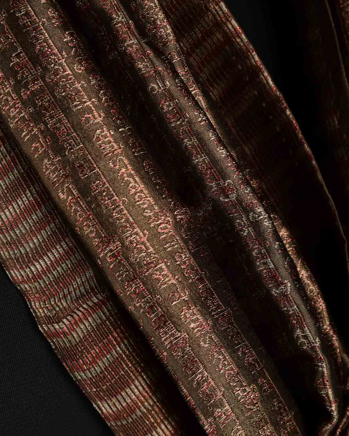 Metallic Brown Olive Green Multi-Color Geeta Shlok Brocade Handwoven Silk Unisex Scarf 72"x21"-HolyWeaves