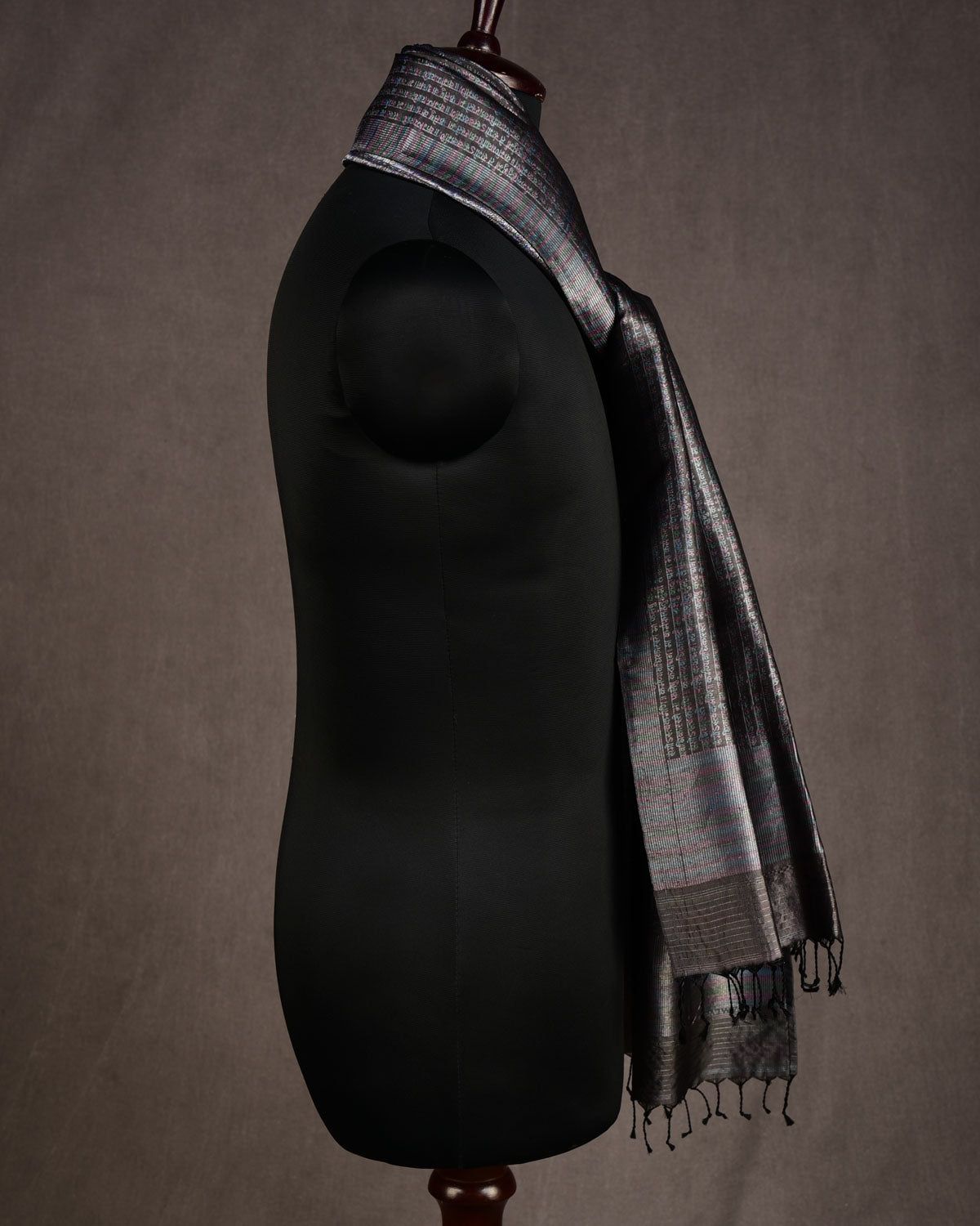 Gray Multi-Color Geeta Shlok 2.47 Brocade Handwoven Silk Unisex Scarf 80"x21"-HolyWeaves