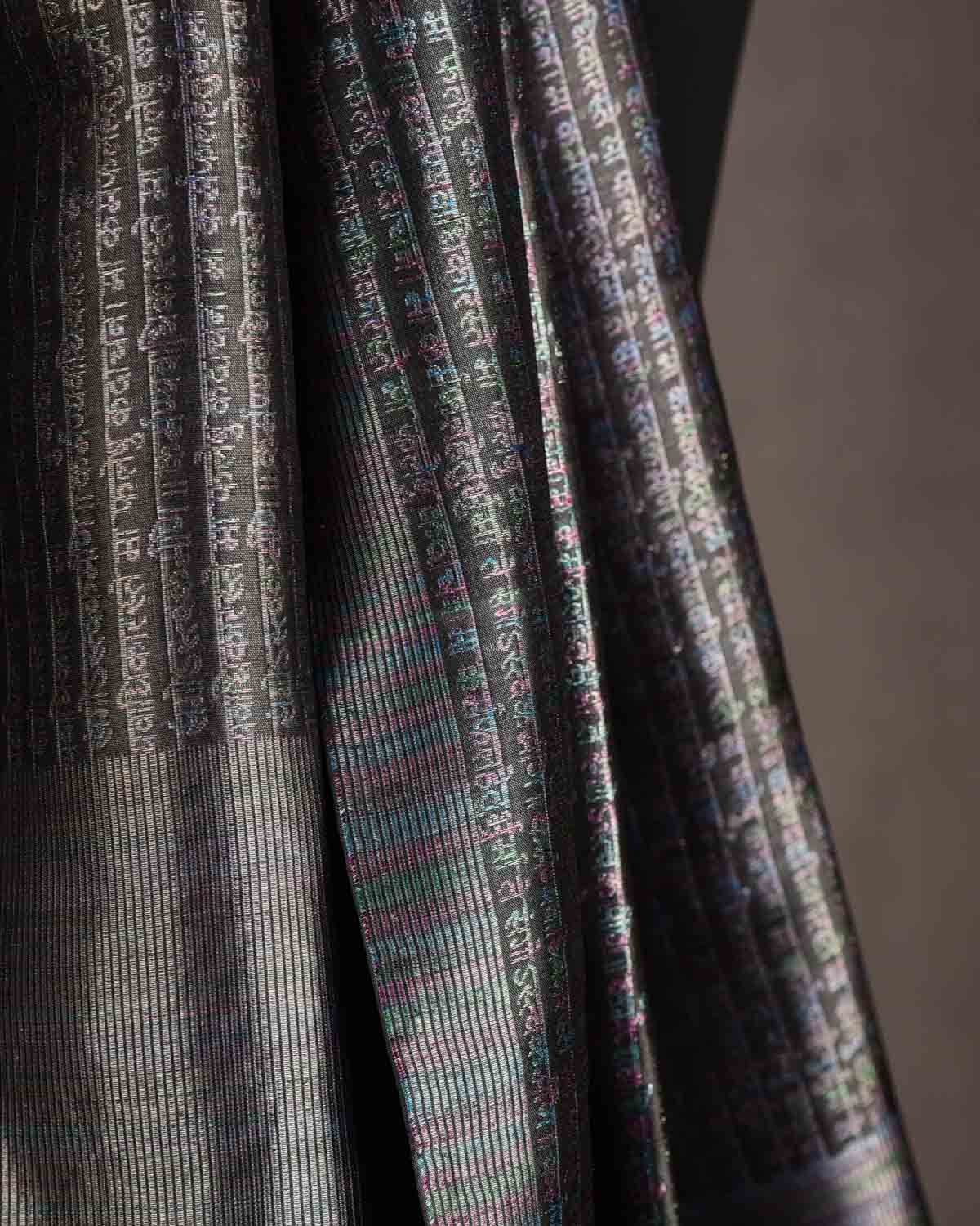 Gray Multi-Color Geeta Shlok 2.47 Brocade Handwoven Silk Unisex Scarf 80"x21"-HolyWeaves