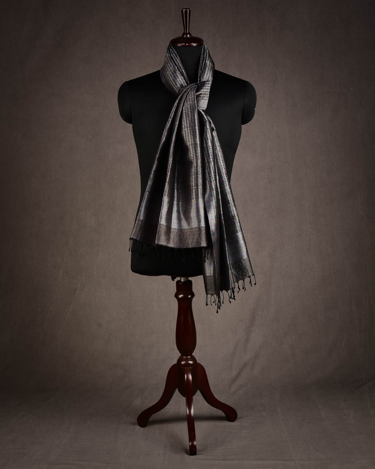 Gray Multi-Color Geeta Shlok 2.47 Brocade Handwoven Silk Unisex Scarf 80"x21"-HolyWeaves