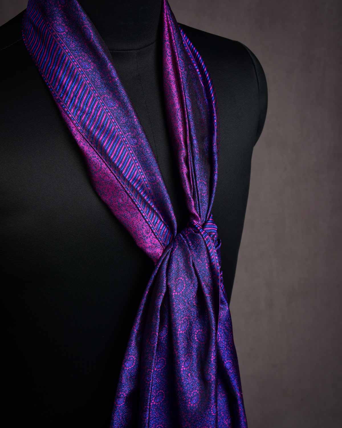 Pink On Purple Banarasi Paisley Tanchoi Handwoven Silk Scarf 72"x21"