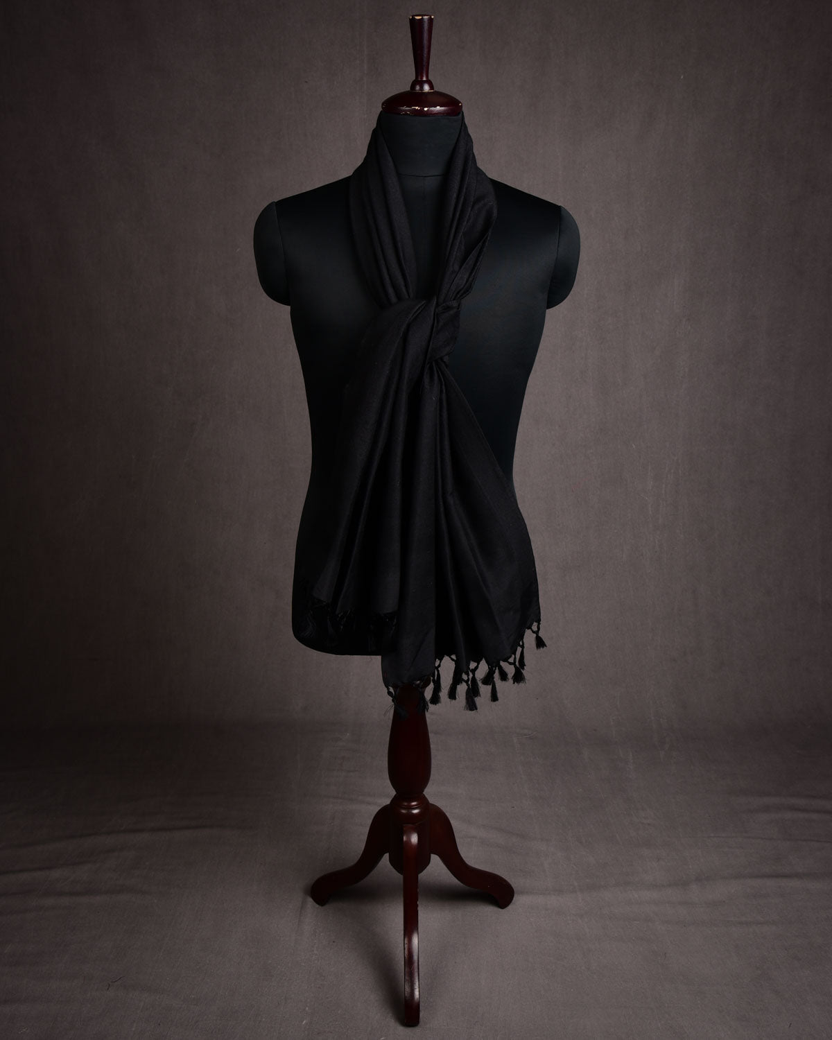 Black Spider Web Tanchoi Handwoven Silk Wool Scarf 80"x21"-HolyWeaves