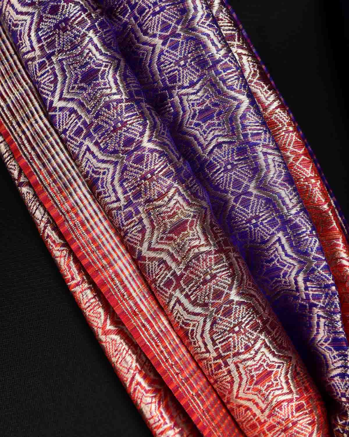 Ombre Multi-color Silver Zari Kaleidoscopic Stars Brocade Handwoven Silk Tissue Unisex Scarf 80"x22"-HolyWeaves