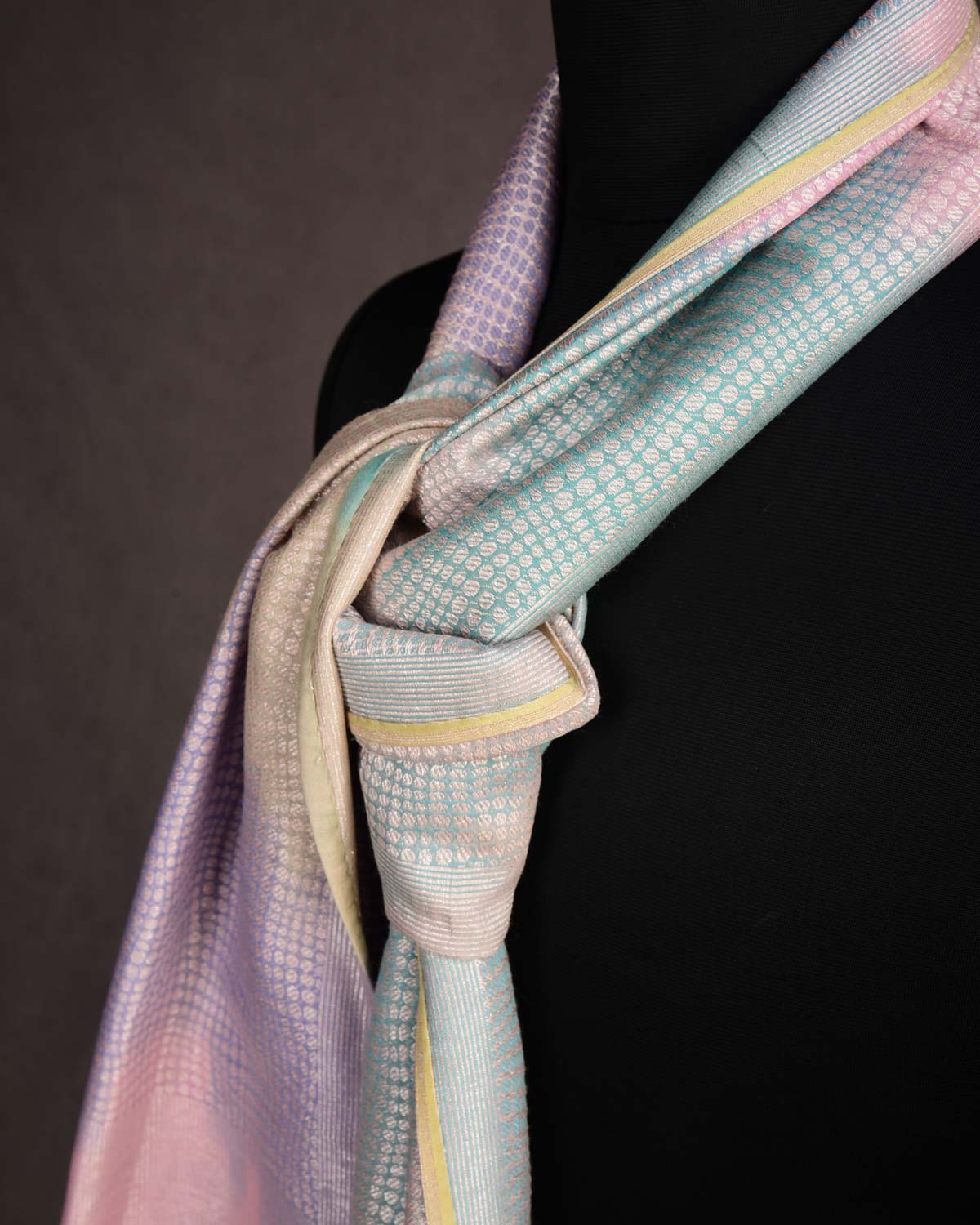 Multi-color Metallic Python Stripes Brocade Handwoven Silk Wool Scarf 80"x22"-HolyWeaves