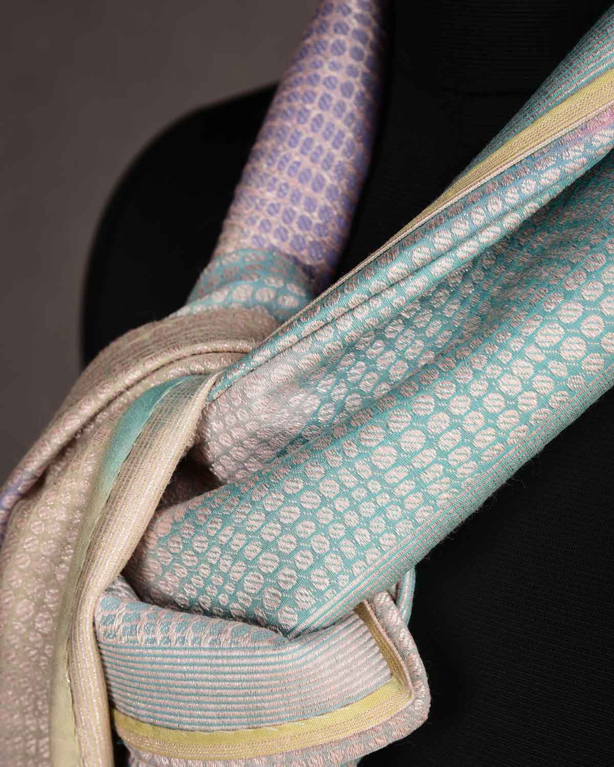 Multi-color Metallic Python Stripes Brocade Handwoven Silk Wool Scarf 80"x22"-HolyWeaves