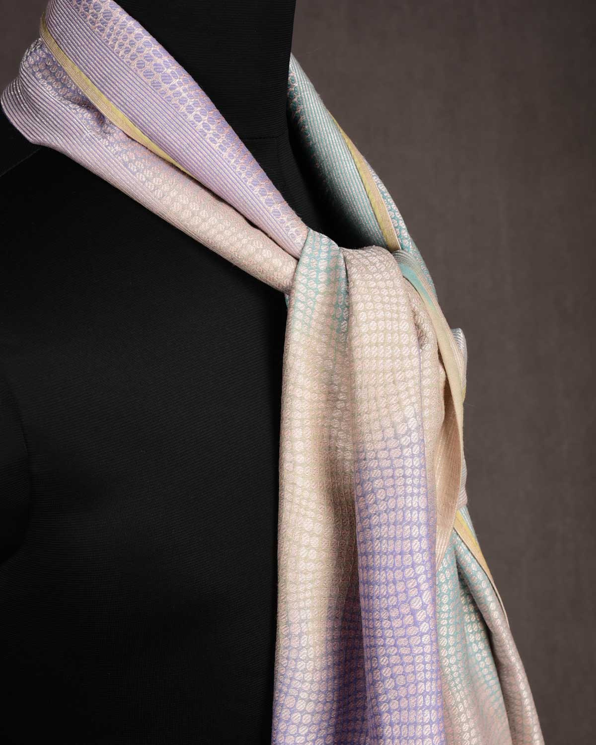 Multi-color Metallic Python Stripes Brocade Handwoven Silk Wool Scarf 80"x22"-HolyWeaves