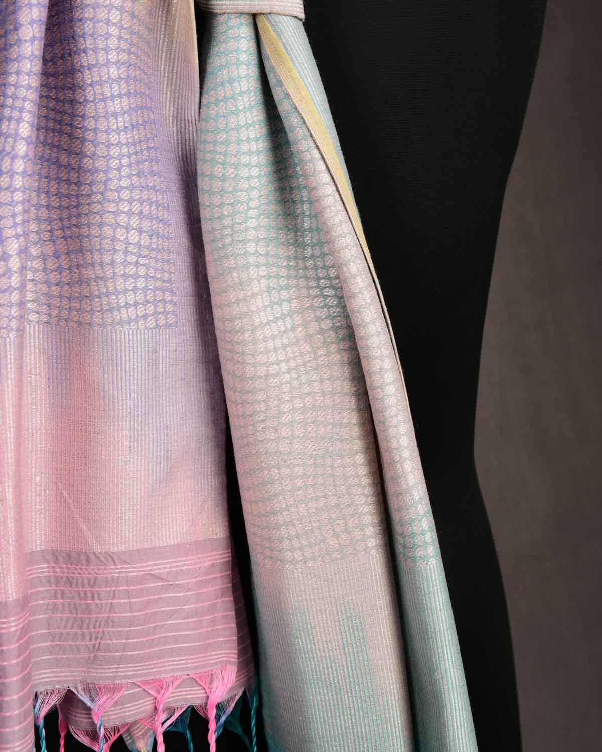 Multi-color Metallic Python Stripes Brocade Handwoven Silk Wool Scarf 80"x22"-HolyWeaves