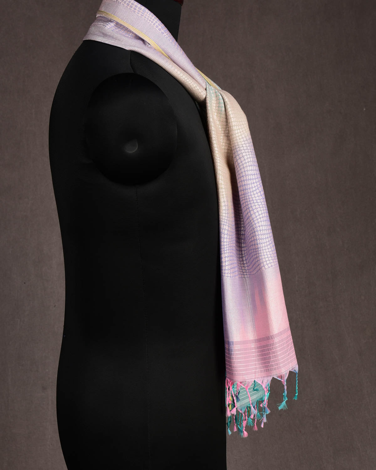 Multi-color Metallic Python Stripes Brocade Handwoven Silk Wool Scarf 80"x22"-HolyWeaves